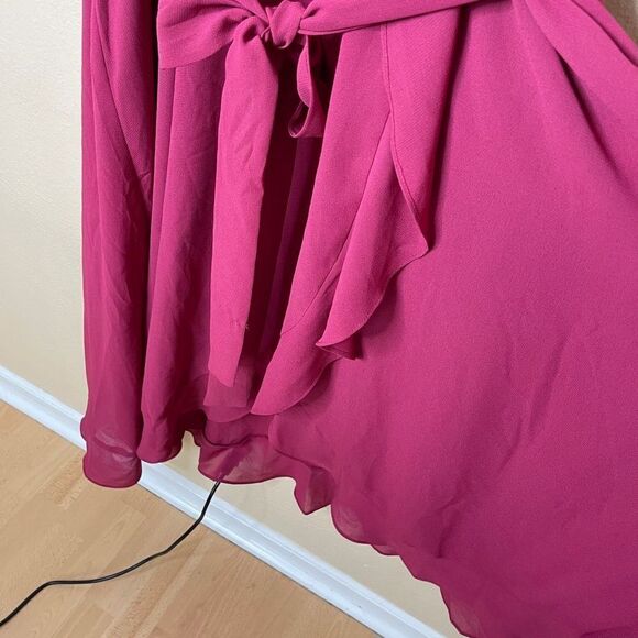 Lane Bryant Dress Womens 22 Maroon V-Neck Ruffled Sleeveless Solid - Picture 12 of 13